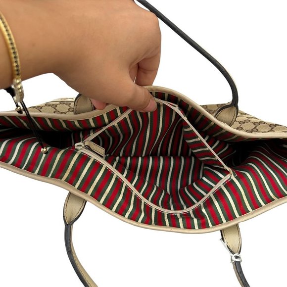 Authentic Gucci Shoulder Bag Brown Canvas Used GG Handbag Vintage​​ - Picture 11 of 14